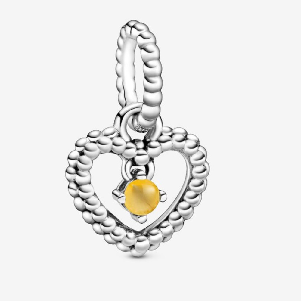 Pandora Honey Beaded Heart Dangle Charm and necklace NIB